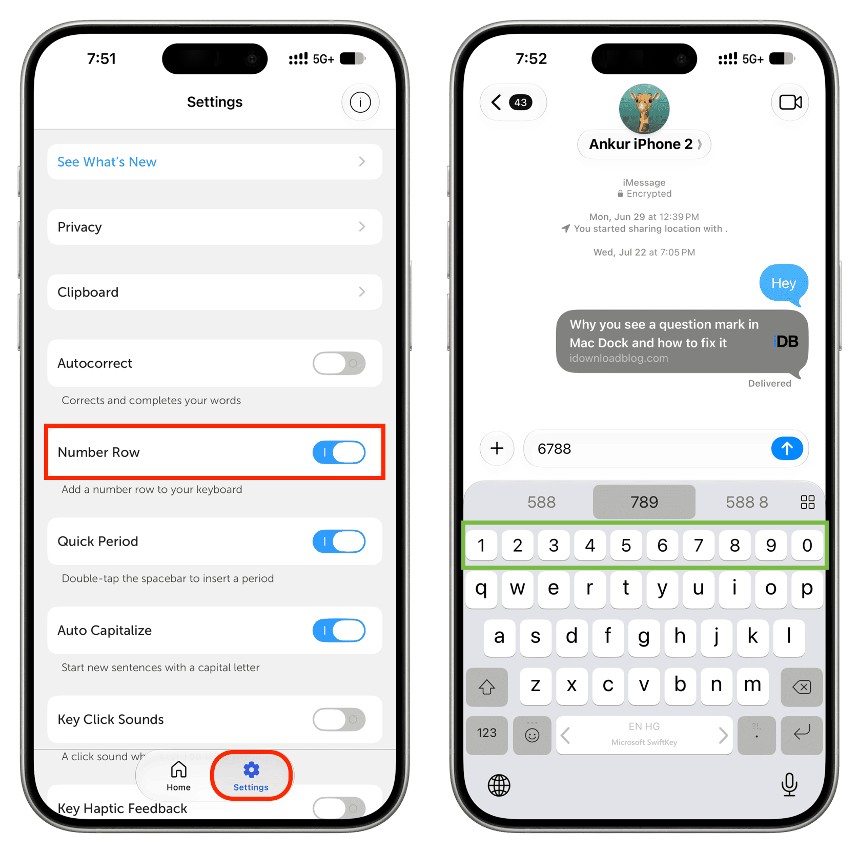 فعال کردن گزینه ردیف اعداد در تنظیمات برنامه SwiftKey