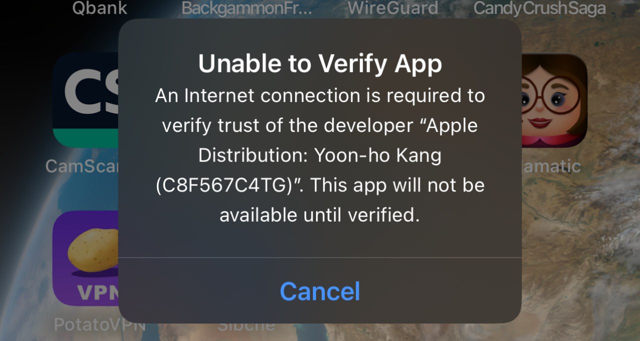 خطای Unable to verify App